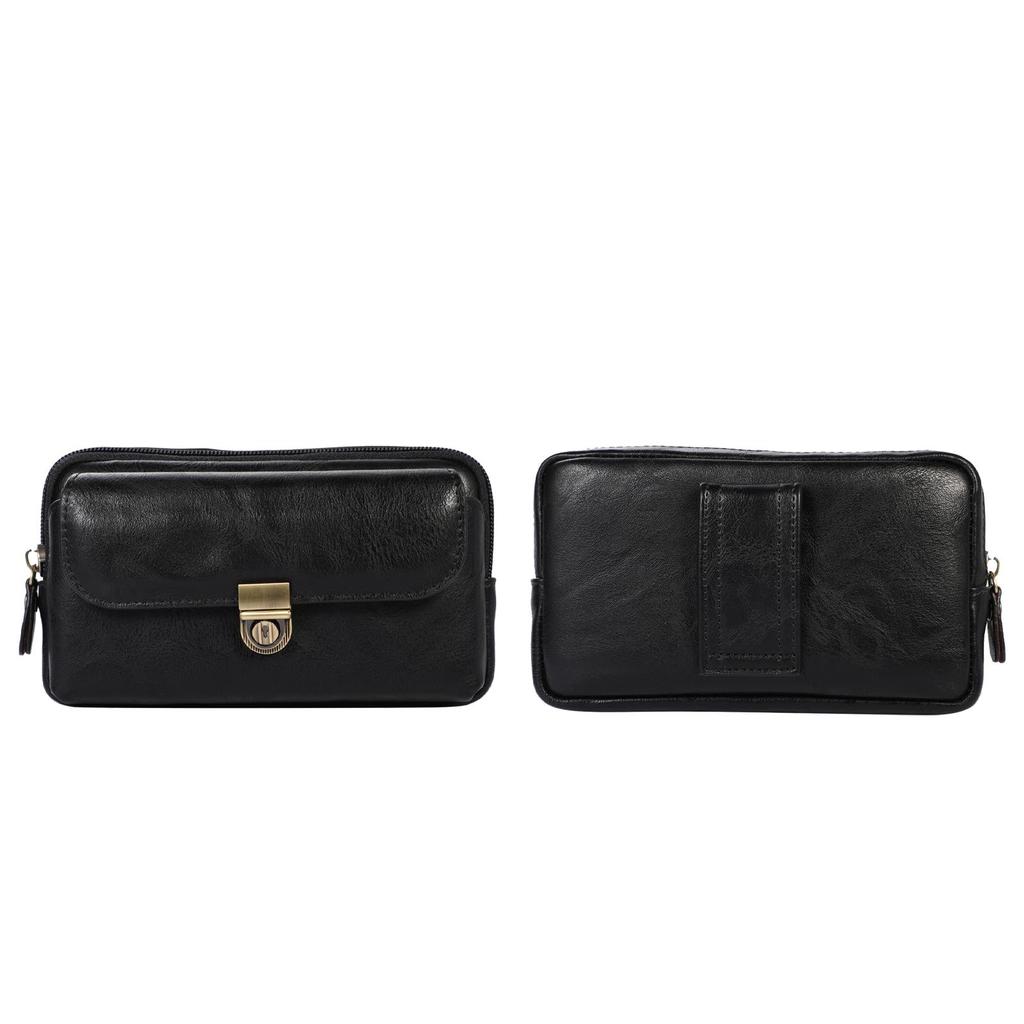 Luxury Zipper Wallet Leather Men Waist Bag Bum Pack Business Travel Purse Phone Belt Clip Case For Samsung iPhone Xiaomi Huawei Holster Pouch