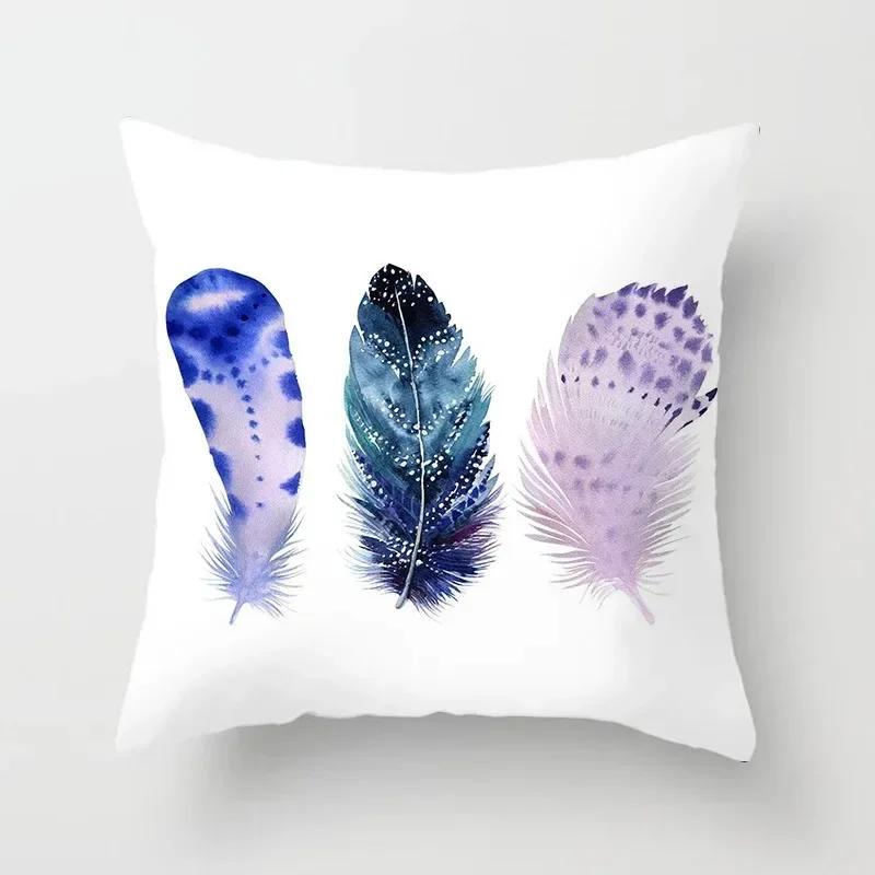 Luxury Home Decor Pillow Cover Car Living Room Sofa Cushion Cover Colorful Feather Print Pattern Cushion Cover