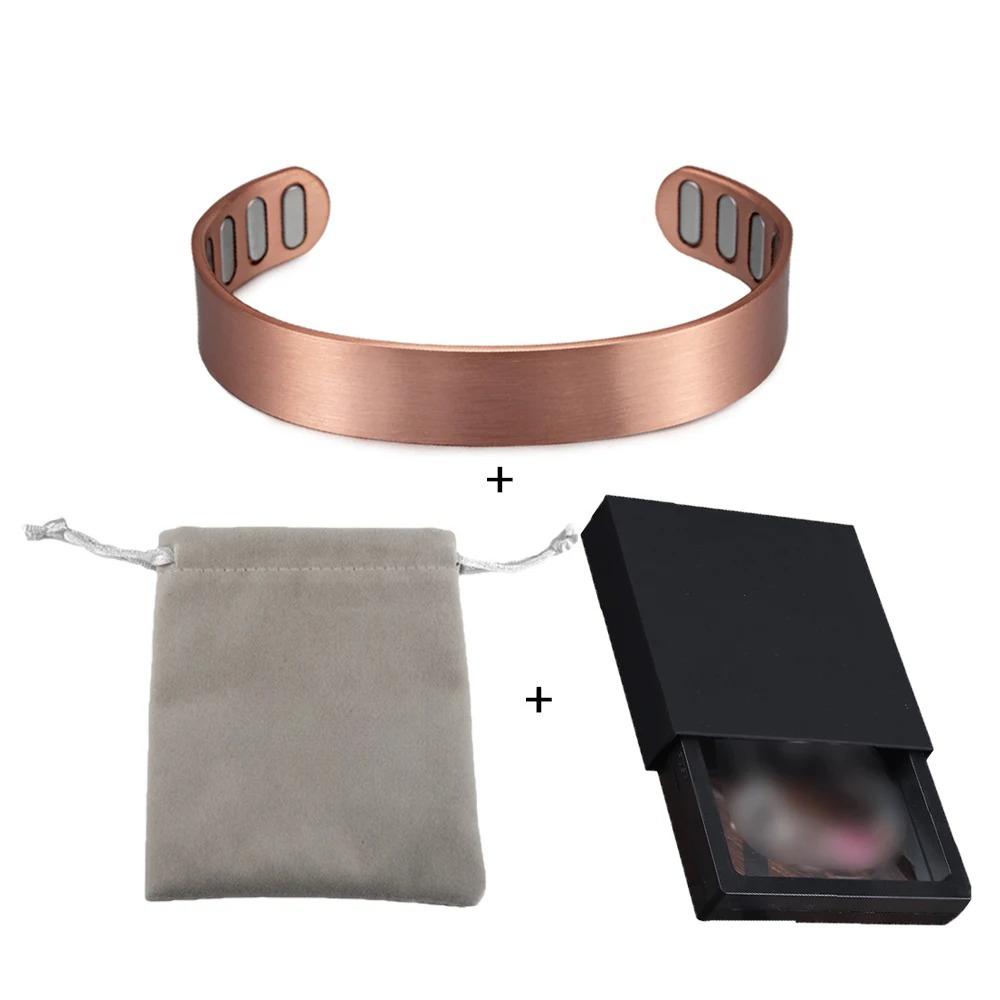 Pure Copper Bracelets 15mm Matte Adjustable Open Cuff Bangles Health Energy High Magnet Jewelry Male Resizable Metal
