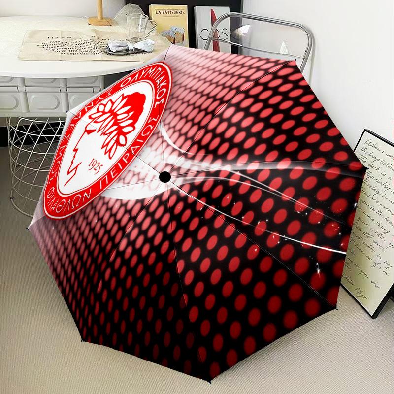 Olympiacos Fc Crest Design Automatic Folding Umbrella - 8-Rib Travel Umbrella with Auto Open/Close & Portable Gifts for holidays or birthdays