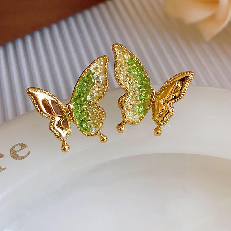 925 Silver Green Crystal Butterfly Stud Earrings - Hot 2024 Style for Women