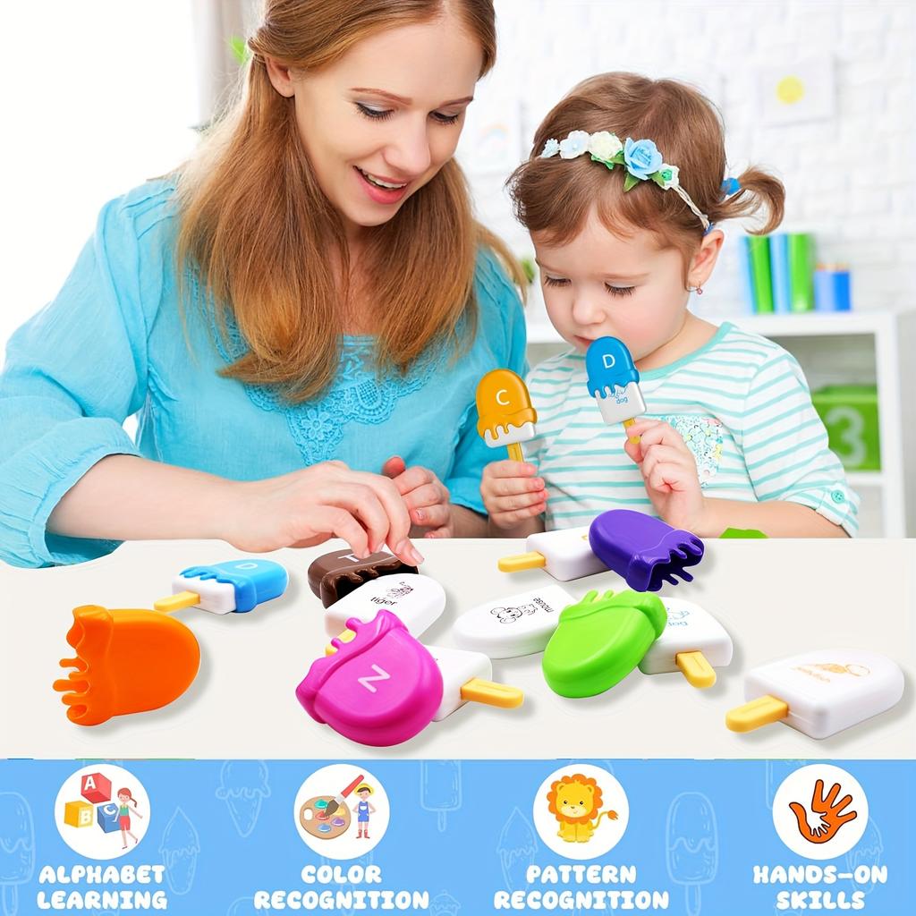Matching Letters Ice Cream Toy Alphabet Match Uppercase Lowercase Color Cognitive Pairing Game Education Learning For Boy Girl