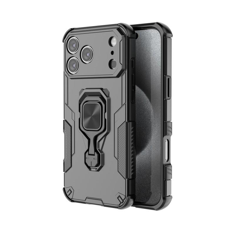 For iPhone 17 Pro Max Phone Case WANLONFENG PC TPU Back Cover Kickstand with Tempered Glass