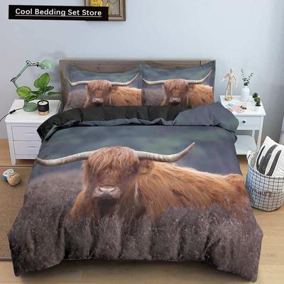 Highland Cow King Queen Duvet Cover Bull Bedding Set For Adults Cattle 2/3Pcs Quilt Cover Farm Animal Polyester Comforter Cover