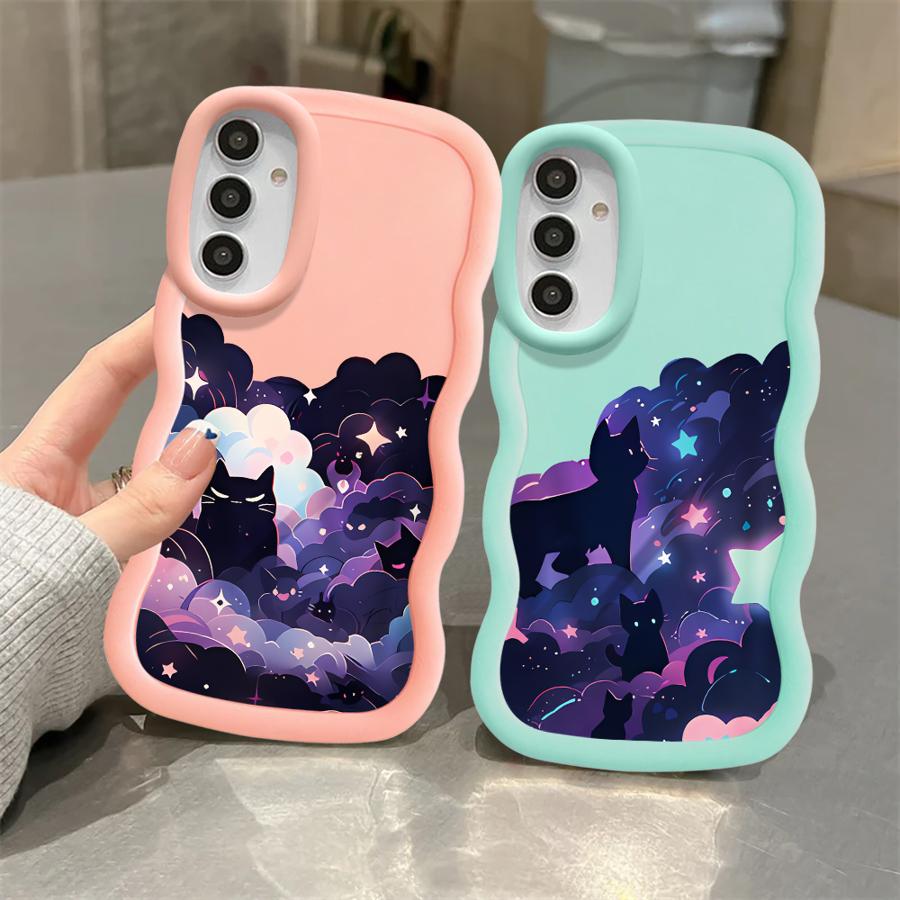 Black Cat Starry Night Case for Samsung Galaxy A52 A15 A12 A13 A14 A21s A16 A11 Soft Phone Cover A22 A06 A05 A03 A33 A53 A04 A23