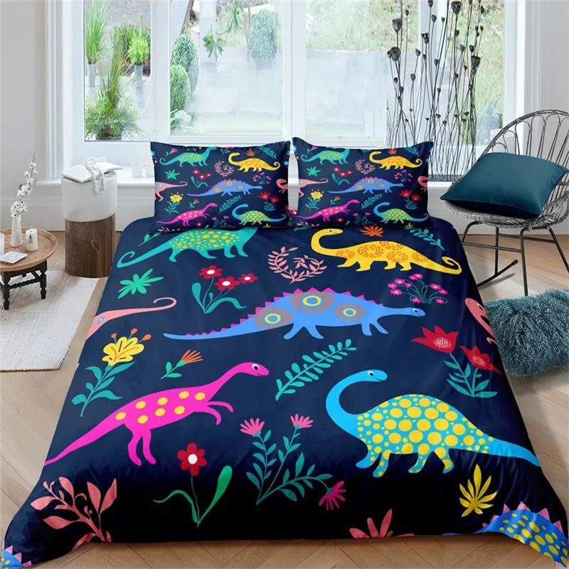3D Small Dinosaur Cartoon Cute Simple Bedding Set Couple King Single Size for Kids Children Polyester Quilt Cover Pillow Case