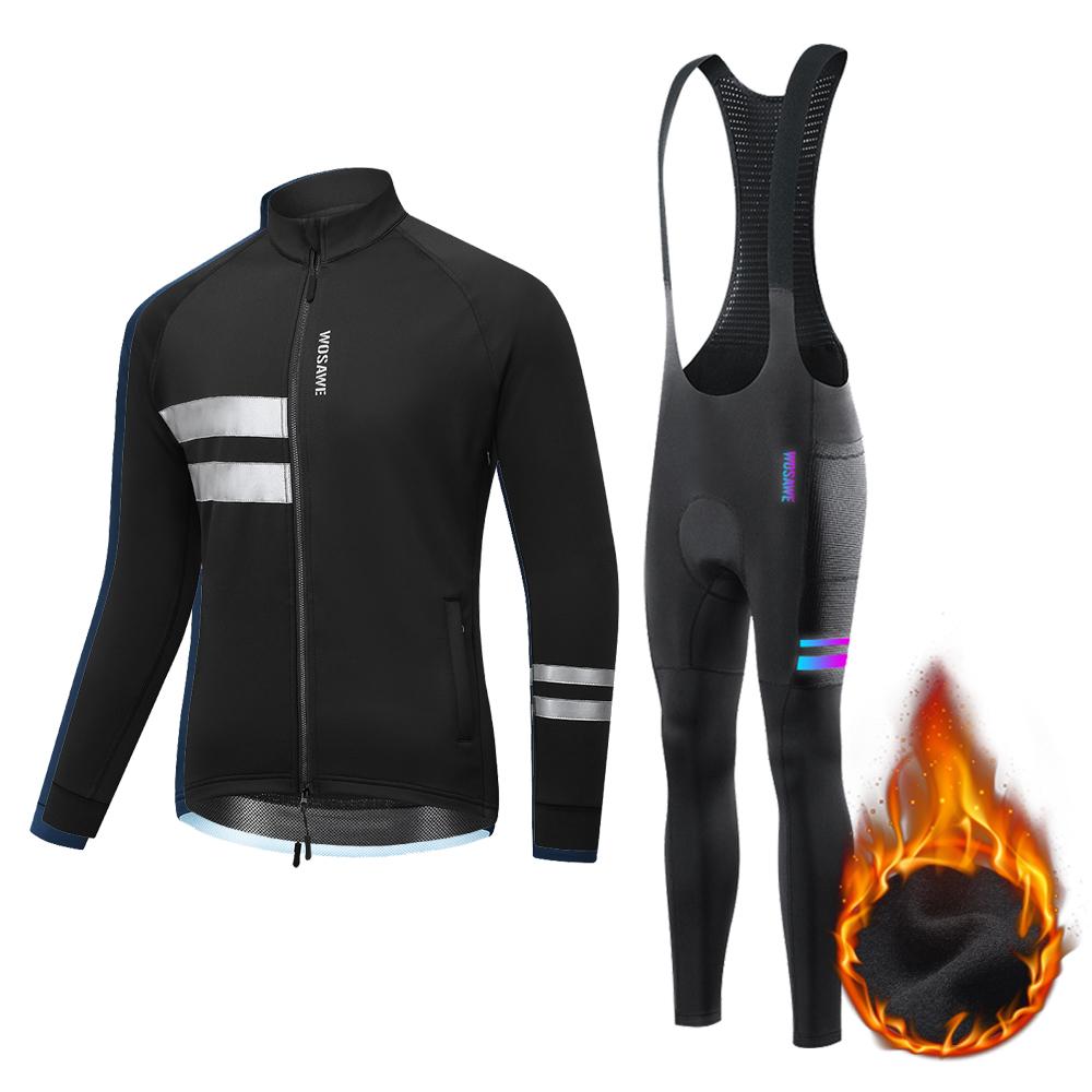 

WOSAWE мужские велосипедные костюмы зимняя теплая велосипедная ветровка термофлисовый нагрудник длинные брюки XXXL чёрный