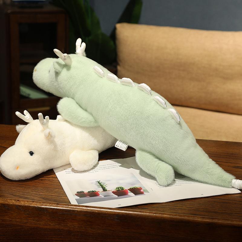 Kawaii Soft Fluffy Snow Dinosaur Plush Long Pillow Toys Cute Green White Dragon Stuffed Animals Cushion Dolls for Kid Gift Decor
