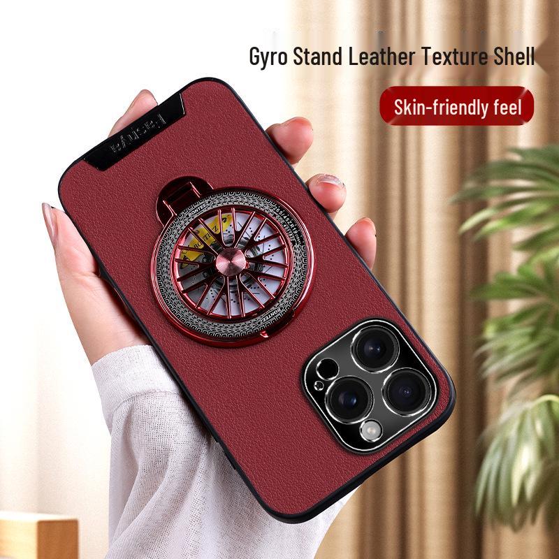 17ProMax Leather Decompression Gyro Stand Case - Drop-Proof Protective iPhone 14/15 Cover