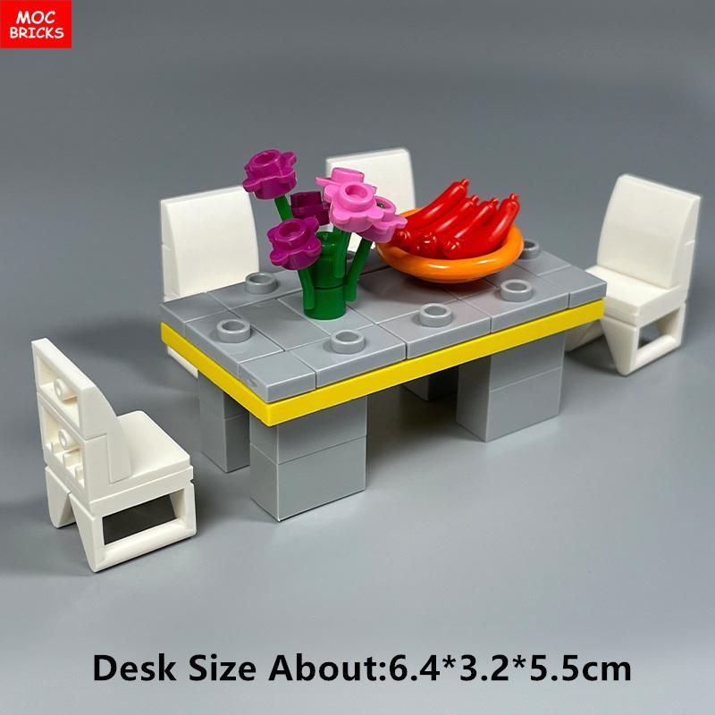 MOC Blocks Kitchen Cabinet Tableware Tool Coffee Maker Machine Water Dispenser Cooking Bench Learning Construction Block Children Toy