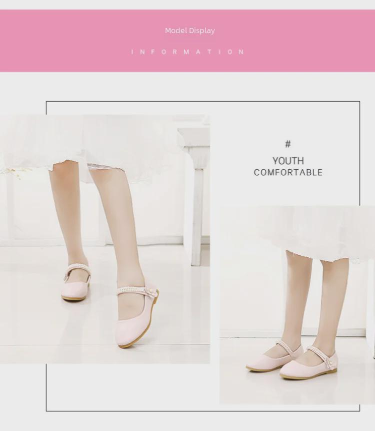 Girls' 2024 Spring/Autumn Leather Princess Shoes - Elegant Flat Dance Shoes for Kids