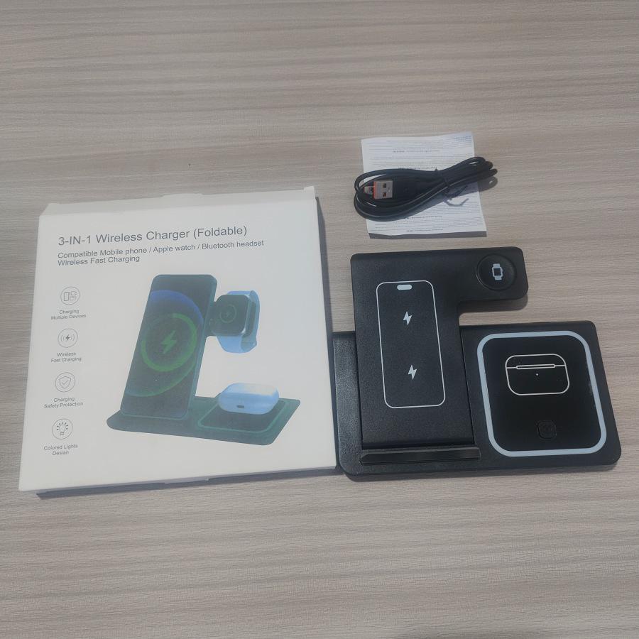 15W Foldable 3-in-1 Wireless Charging Stand for Huawei & Apple Phones and Watches