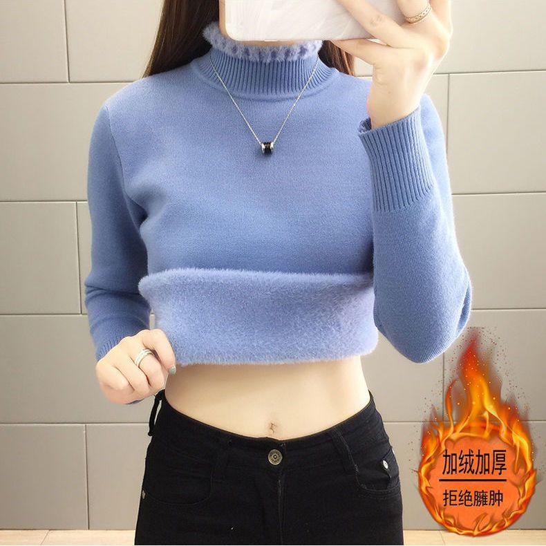 

Теплый женский утепленный флисовый пуловер с полувысоким воротником на зиму XXL синий