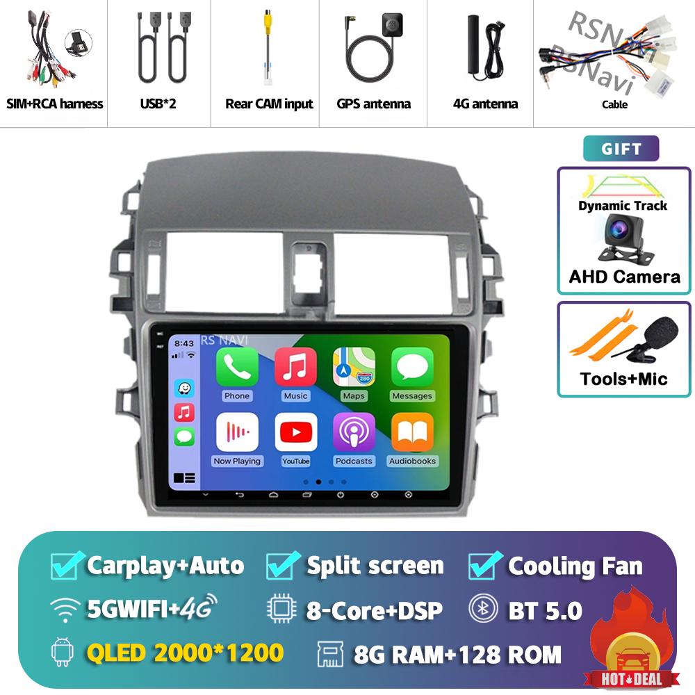 Android 14 Carplay Auto For Toyota Corolla 2006 - 2013 Car Radio 4G+WIFI Player Multimedia Stereo 360 Camera Navigation Video BT