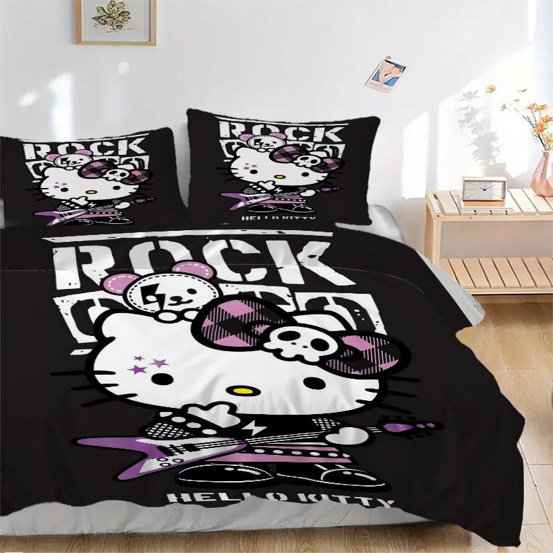 

3 шт. Крутое постельное белье с рисунком Hello Kitty в стиле рок, комплект из трех предметов (1 Наволочка + 2 Наволочки, Без Наполнителей), Мягкий и удобный W021 135x200cm