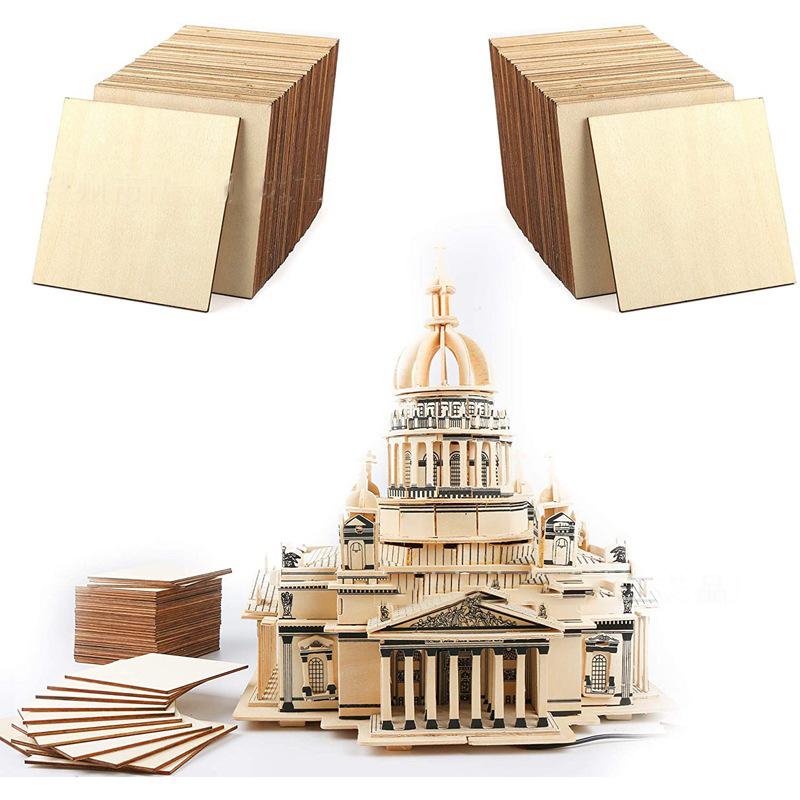 5/2Pcs Wood Square Blank 10x10cm Unfinished Wood Slices for DIY Painting Staining Wood Engraving Laser Projects Supplies