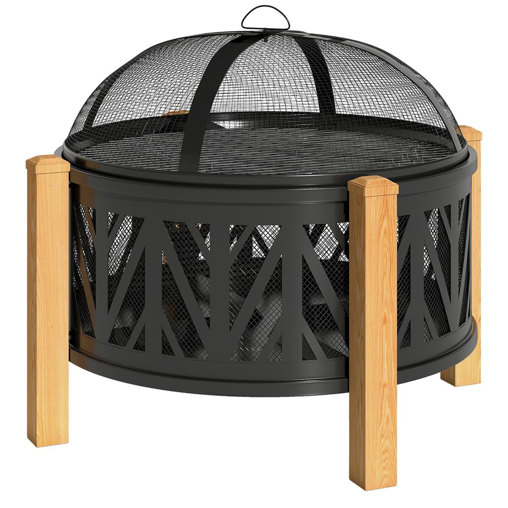 2-in-1 Fire Bowl Diameter 75 X 58 Cm Fire Pit with Spark Guard Poker Grill Grate Black