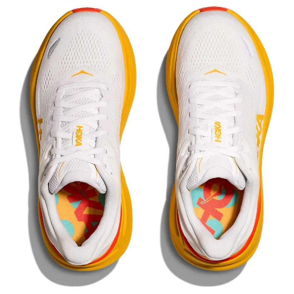 HOKA One One Bondi 9 Abrasion Resistant Low Top Rubber Long Distance Running Shoes Men's White Yellow 1162011-FNF