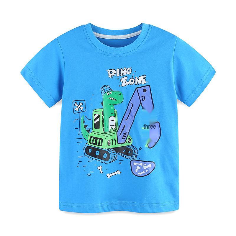 2025 Boys  Cartoon Print T-shirt, European & American Style, Round Neck Knit Cotton Top 3Y (100 cm)
