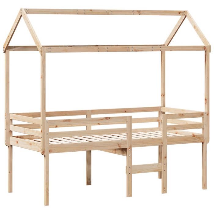 VidaXL Lit haut avec toit 75x190 cm bois de pin massif, lit, cadre de lit, lit mezzanine, meuble de chambre à coucher, 3282141