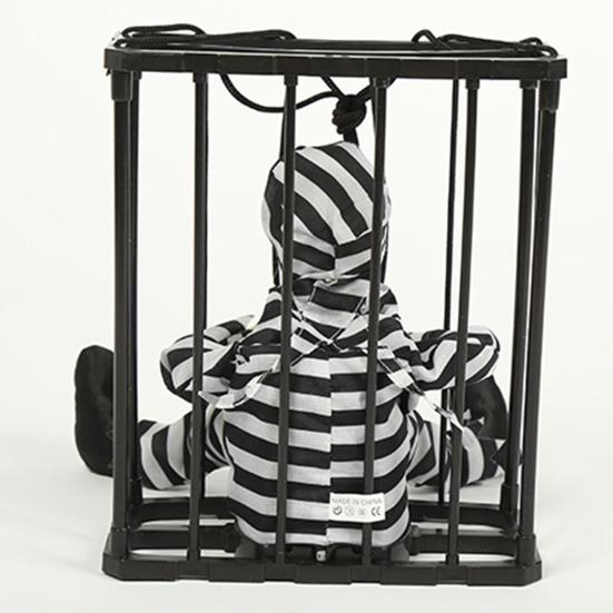 Sprechender Gefangenenanhänger Rote leuchtende Augen Gestreifte Kleidung Sprachaktiviert Gruselig Batteriebetrieben