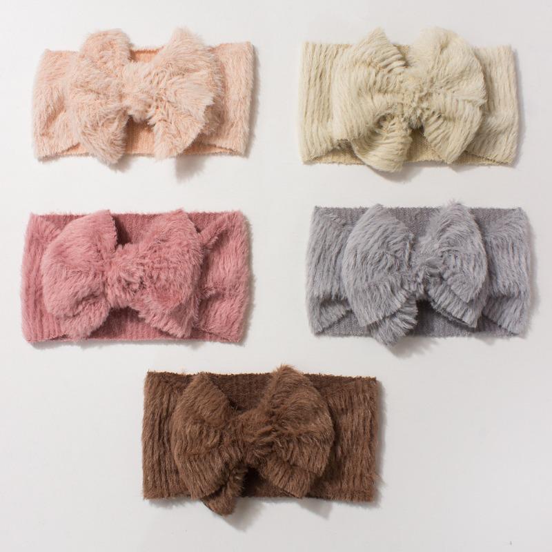 New baby plush headband, cute bow wide-brimmed children's headscarf, warm baby hair accessories in autumn and winter