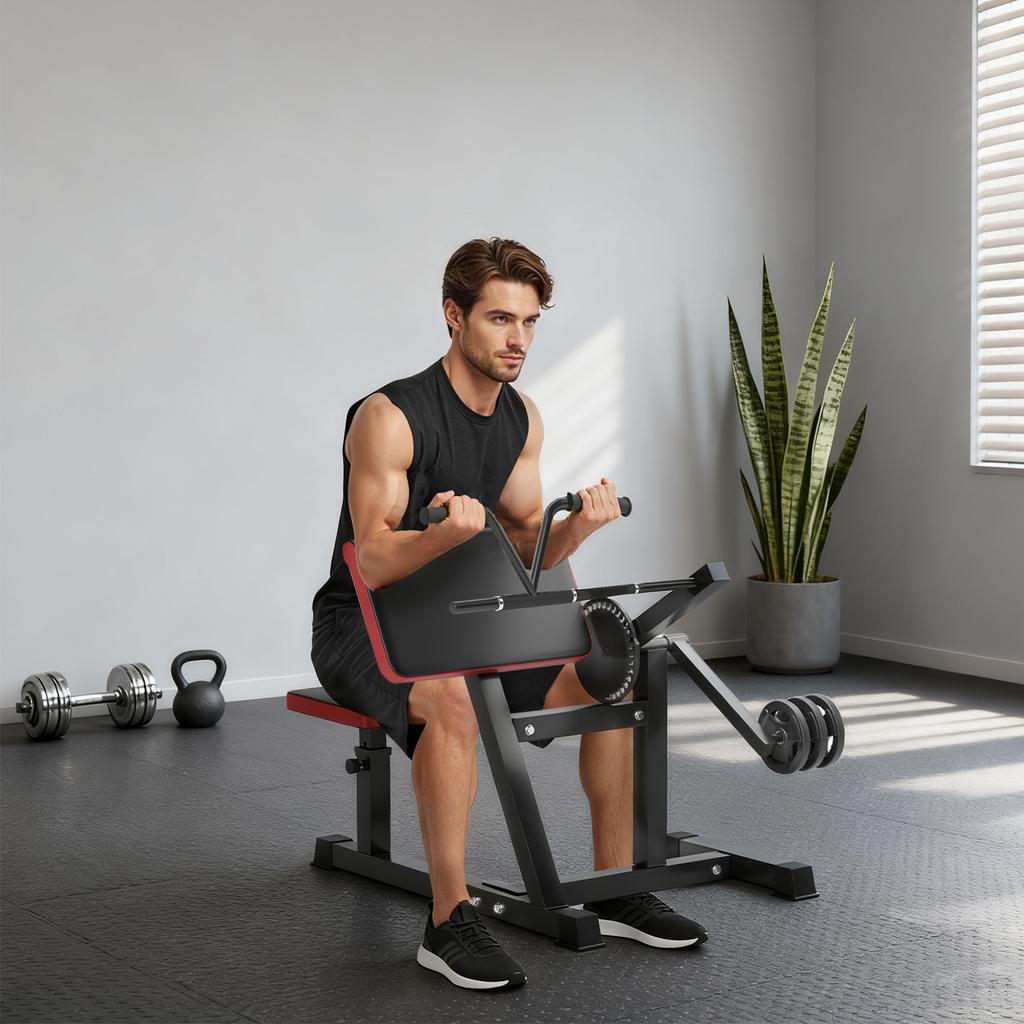 Biceps and Triceps Machine 2 In 1 Preacher Curl Bench with Adjustable Seat and Elbow Support for Home Gym