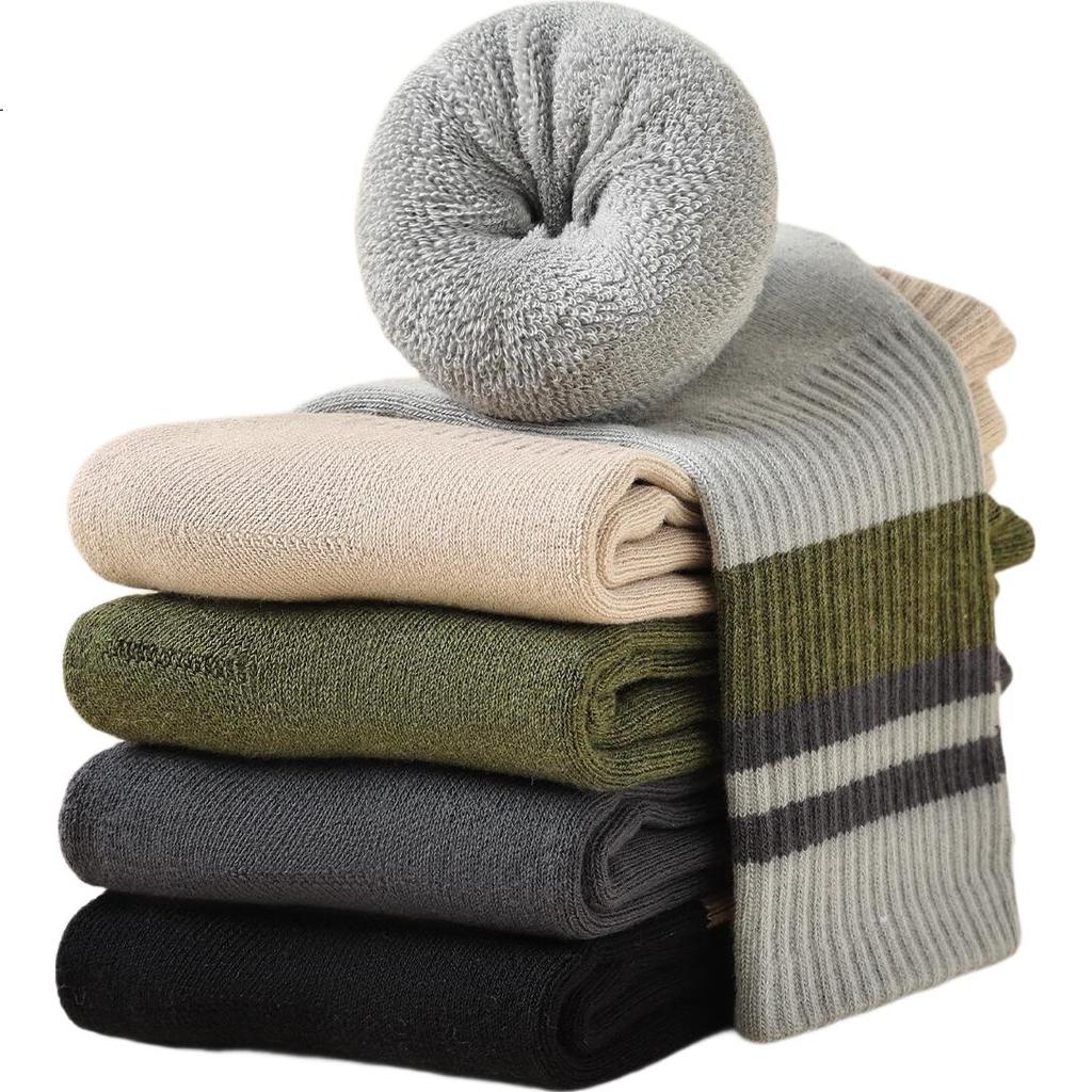 Me feeling 5 Pairs Thickened Men's Mid-Calf Socks Winter New Fleece Lined Terry Snow Socks Warm Towel Socks for Northeast