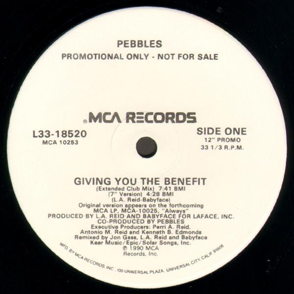 

12-дюймовая пластинка PEBBLES Giving You The Benefit L3318520PROMO MCA Records 1990 США SoulFunk Б/у