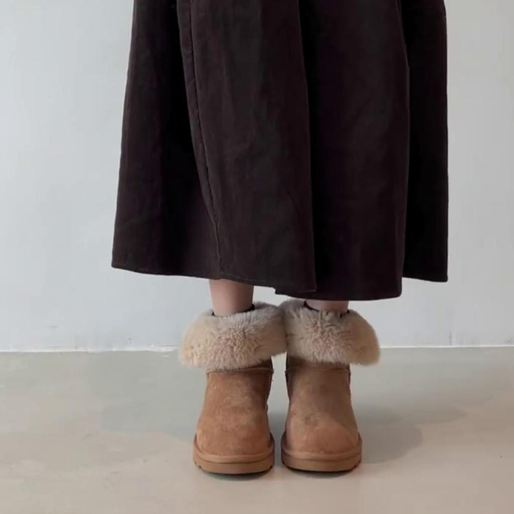 Warm velvet snow boots medium tube thickened fashion women's thick-soled round head two wear women's Birkenstocks