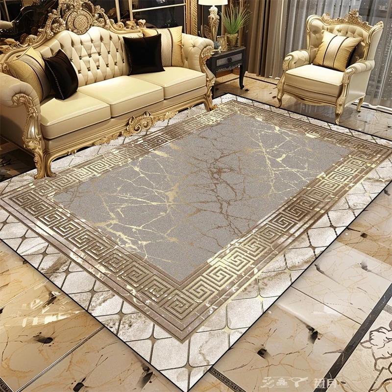 Goldene Moderne Luxus-Teppiche für Wohnzimmer Große Teppiche Rutschfest Waschbar Sofa-Seitenmatte Schlafzimmer-Teppich Dekoration
