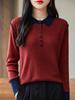 Color-Block Wool Knit Long Sleeve Polo Sweater