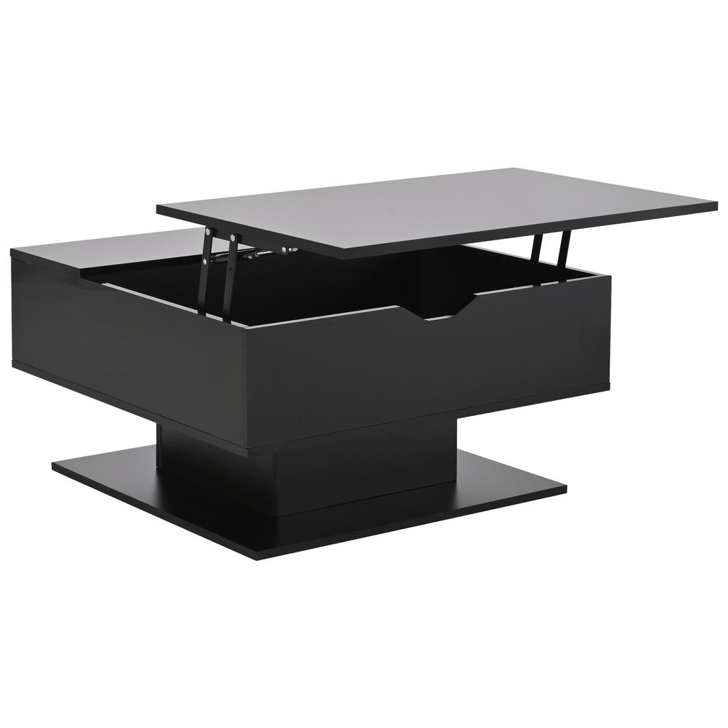 Mesa de Centro 80*75*40cm com Elevação Hidráulica, Mesa de Sofá de Alto Brilho, Mesa de Sala de Estar com Armazenamento, Mesa Lateral Ergonômica para Sala de Estar, Preta