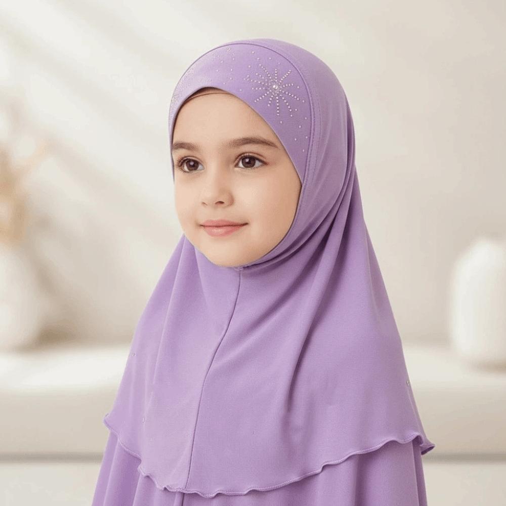 Breathable Instant Hijab Pre-Stitched Design Elastic Chin Support Girls Rhinestone Headscarf Non-Slip Fit Lightweight and Soft