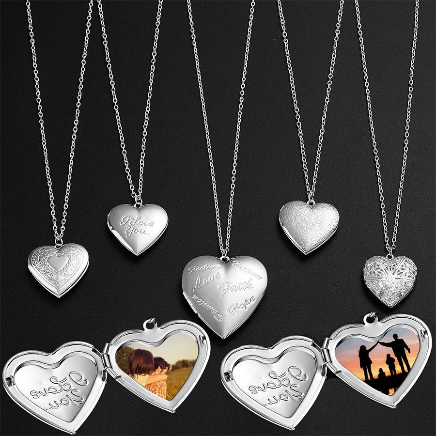 Romantic Heart Locket Pendant Necklace Vintage Gold Color Openable Photo Frame Charm Necklace for Women Men Couple Jewelry Gifts