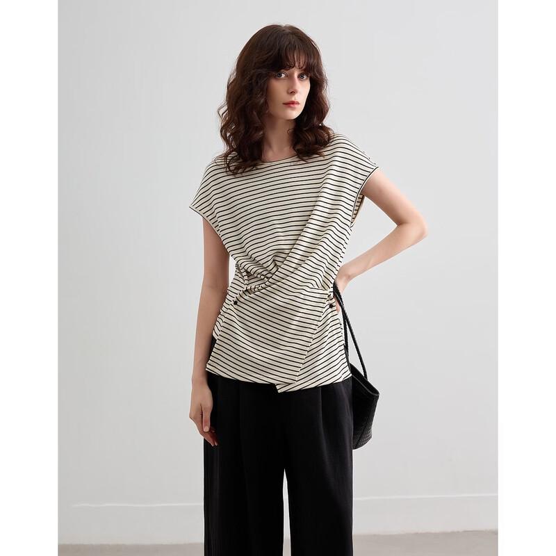 Demana Women s Striped Knot Round Neck T-shirt S