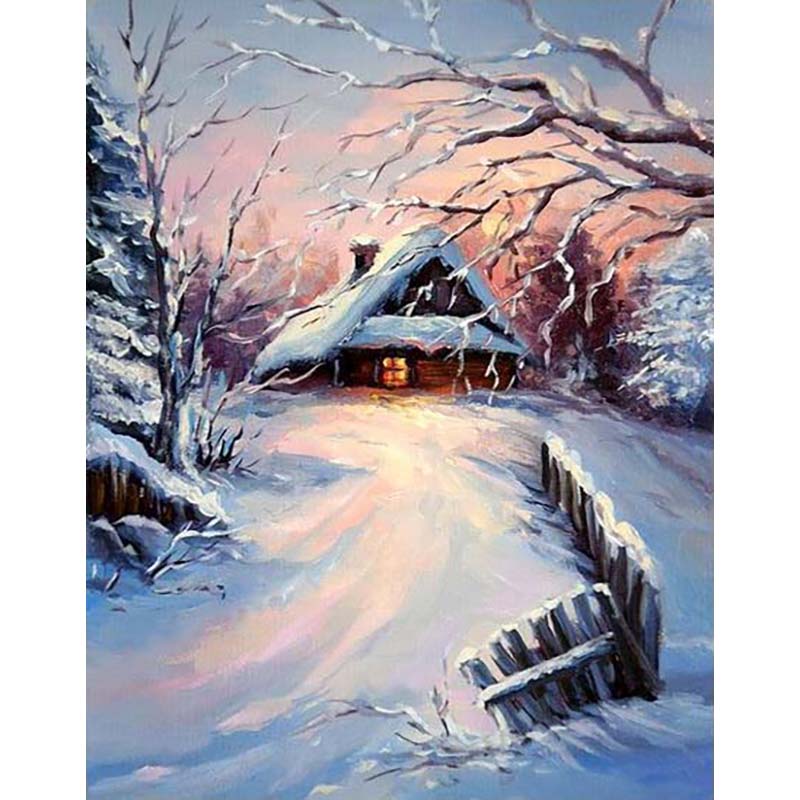 Zimní scénická DIY 5D diamantová malba Plný kulatý vrták Krajina Diamantové vyšívání Sady křížkového stehu Nástěnné umění Domácí dekorace