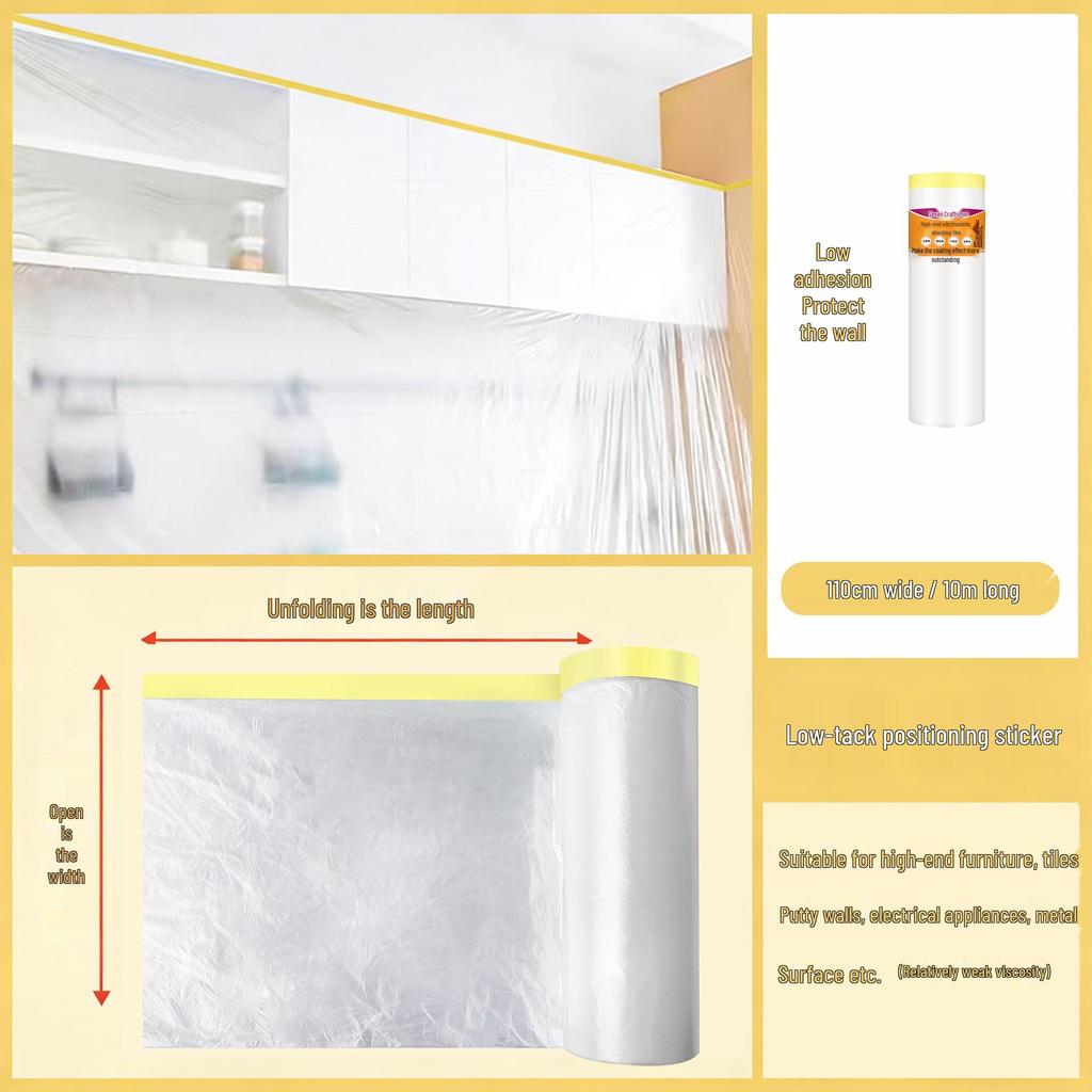 Thickened Plastic Dustproof Masking Film for Furniture Renovation and Spray Protection