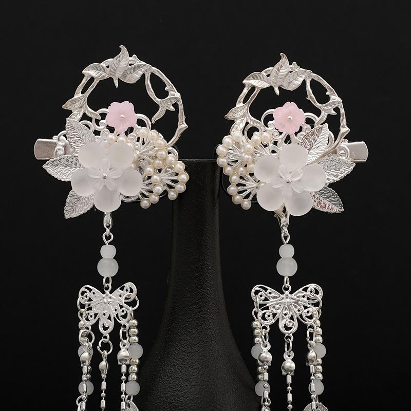 1 Paire Fleur Feuille Perles Long Pendentif à Gland Épingles à Cheveux Chinoises Pinces pour Femmes Filles Ornements de Cheveux de Mariage