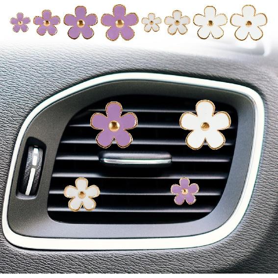 8Pcs Daisy Flower Air Vent Clips for Car, Handmade Car Decor Accessories, 4 Sizes Decorative Vent Clips (Purple, White)