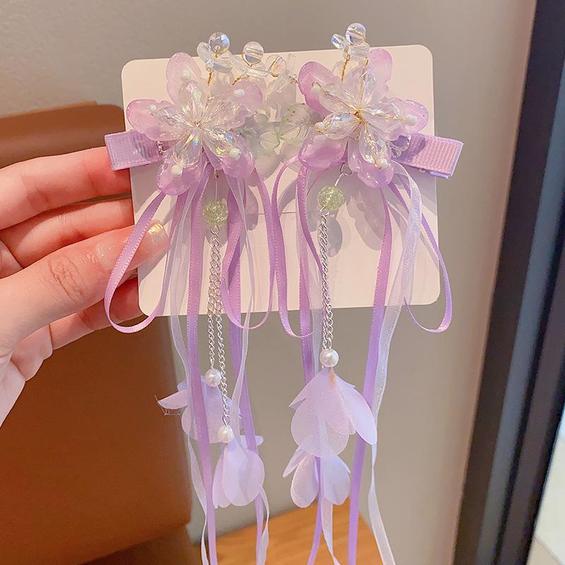 Mid-Autumn Hanfu Fairy Hair Clip - Women's & Children's Ancient Style Floral Tassel, Sweet Accessory for Girls