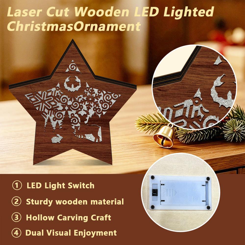 Christmas Festival LED Star Ornament: Glowing Wooden Night Light Decoration