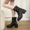 Temperament high-heeled thick-soled versatile Martin boots women's classic high-end lace-up small elastic short boots thin boots