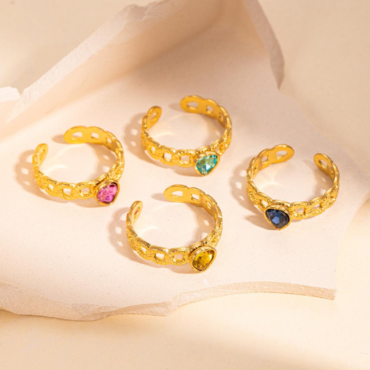 

Titanium Steel Minimalist Heart Ring with Diamonds and 18K Gold, Adjustable. One Size