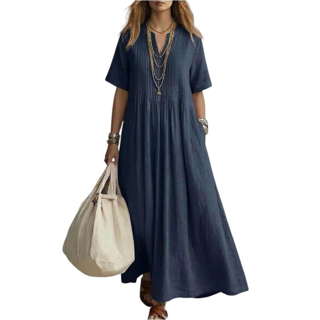 Women's Dress Casual Flowy Dresses V-neck Vocation Boho Beach Sundress