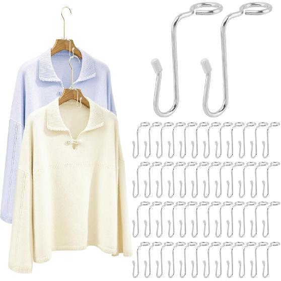 50 Pcs Stainless Steel + Silicone Hanger Connector Hooks, Space Saving Clothes Hanger Extender Hooks