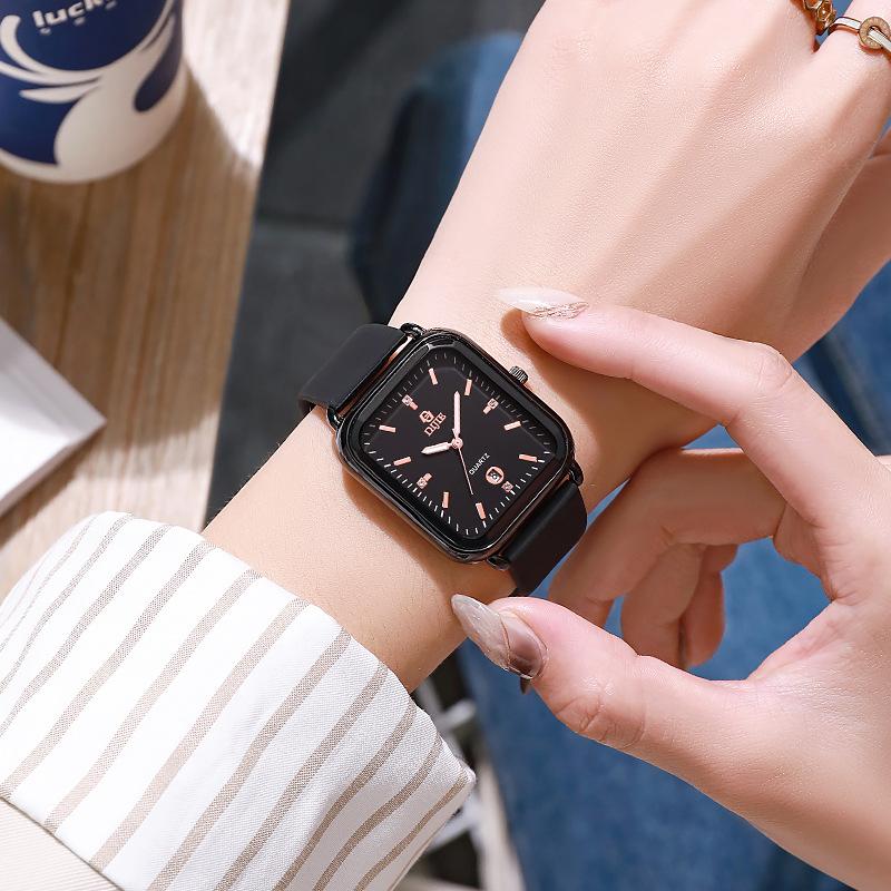 Square Student Watch Calendar Men'S And Women'S Watches High-End Versatile Fashion Light Luxury Quartz Watches Double Calendar