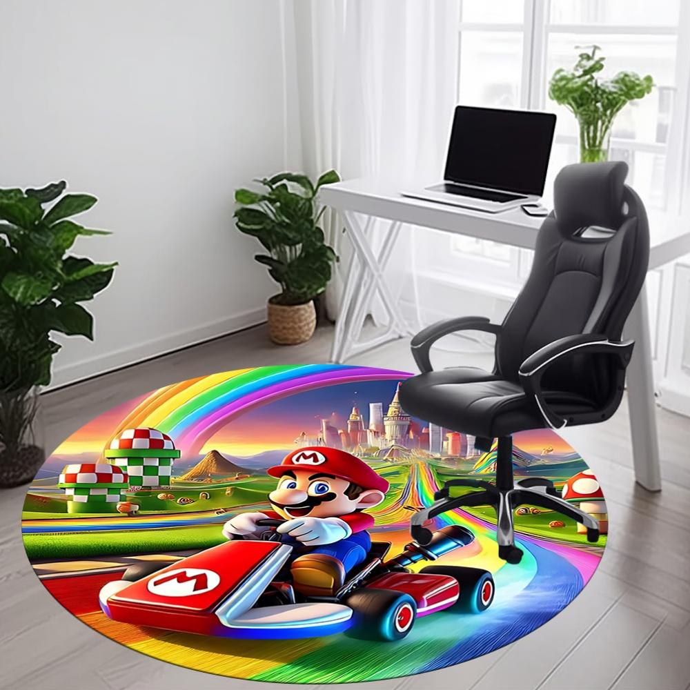1pc Mario Kart Rainbow Road Office Round Area Rug, Indoor Mat Suitable For Office, Under Office Chairs Bedroom Living Room Home Decor, Room Deco