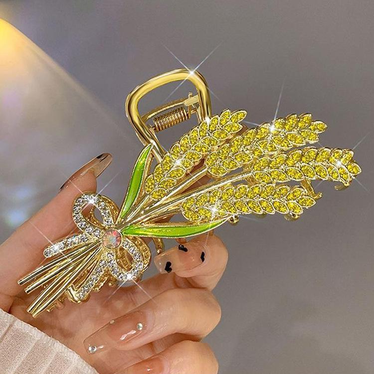 1Pc Wheat Ears Hairpin, Women's Hair on The Back of The Head, Big Grab Clip, Elegant and Advanced Metal Shark Clip, Headgear, New Hairpin