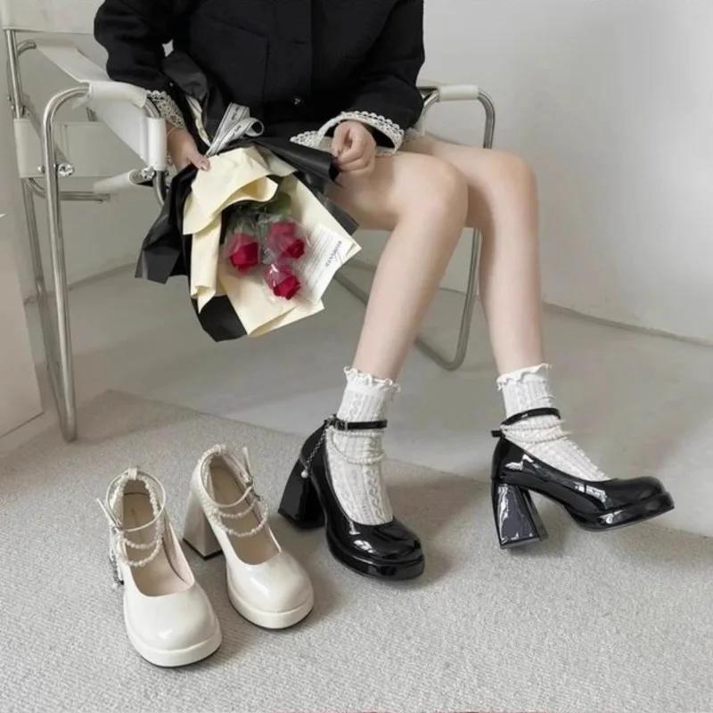 Mode High Heels Damen Modisch und Hochwertig Frühling 2025 Neu Perlen Bemalte Leder Ferse Einzelne Schuhe Runde Spitze Stil